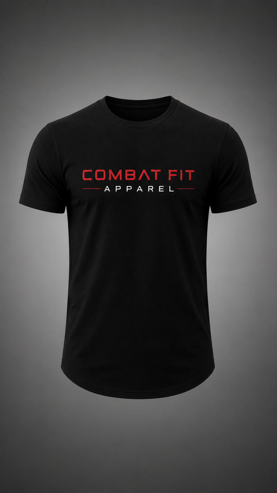 Combat Fit Elite Muscle Tee in Black with red logo, flat front