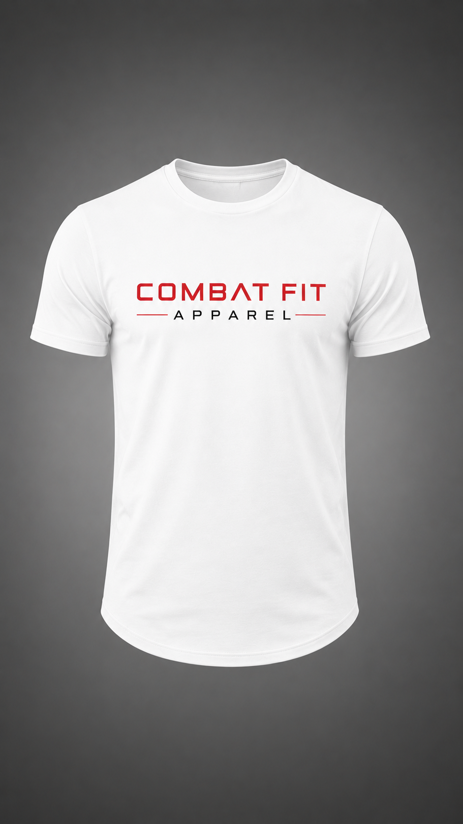 Combat Fit Elite Muscle Tee in White with red logo, flat front