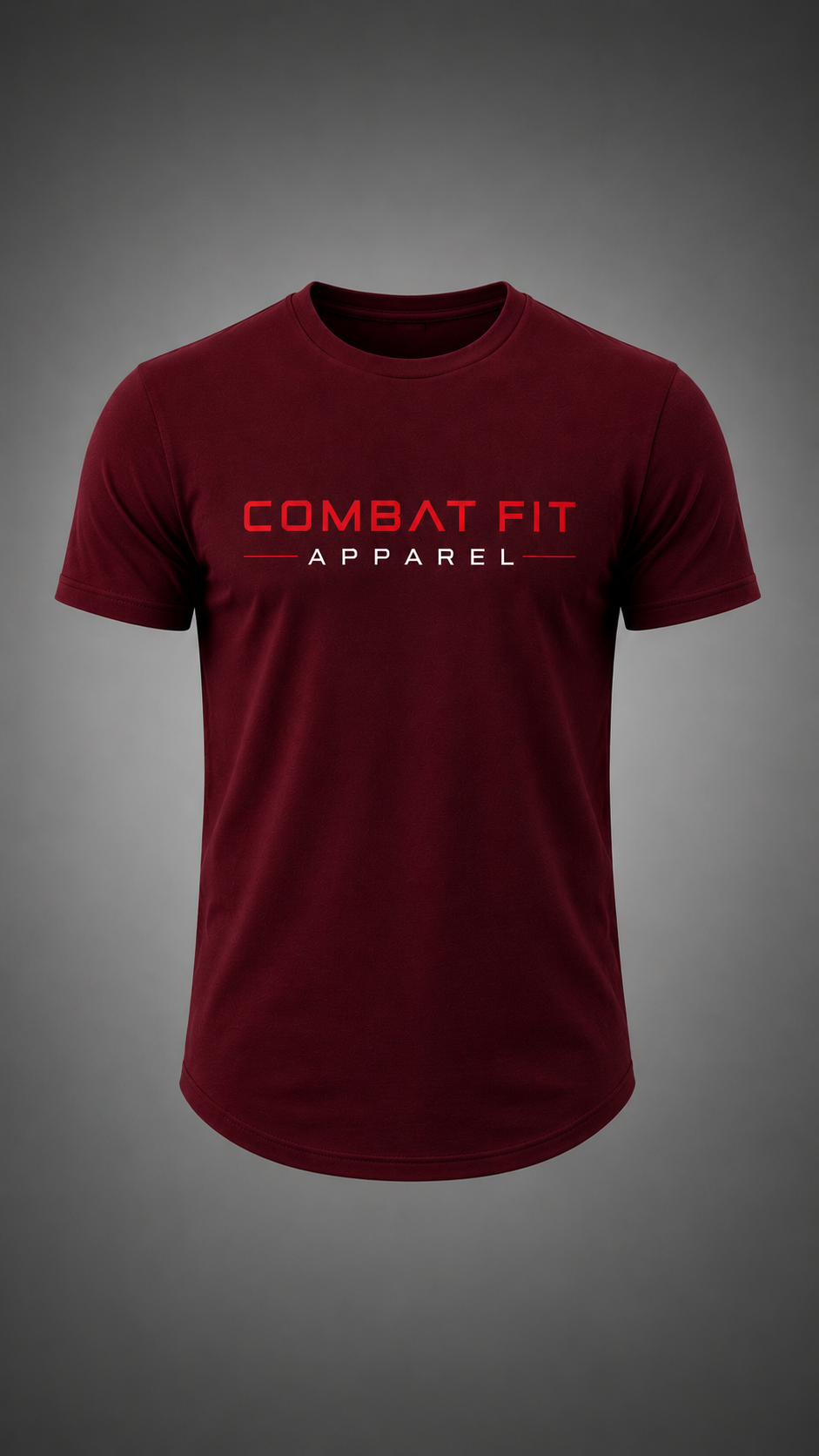 Combat Fit Elite Muscle Tee in Burgundy Red with red logo, flat front